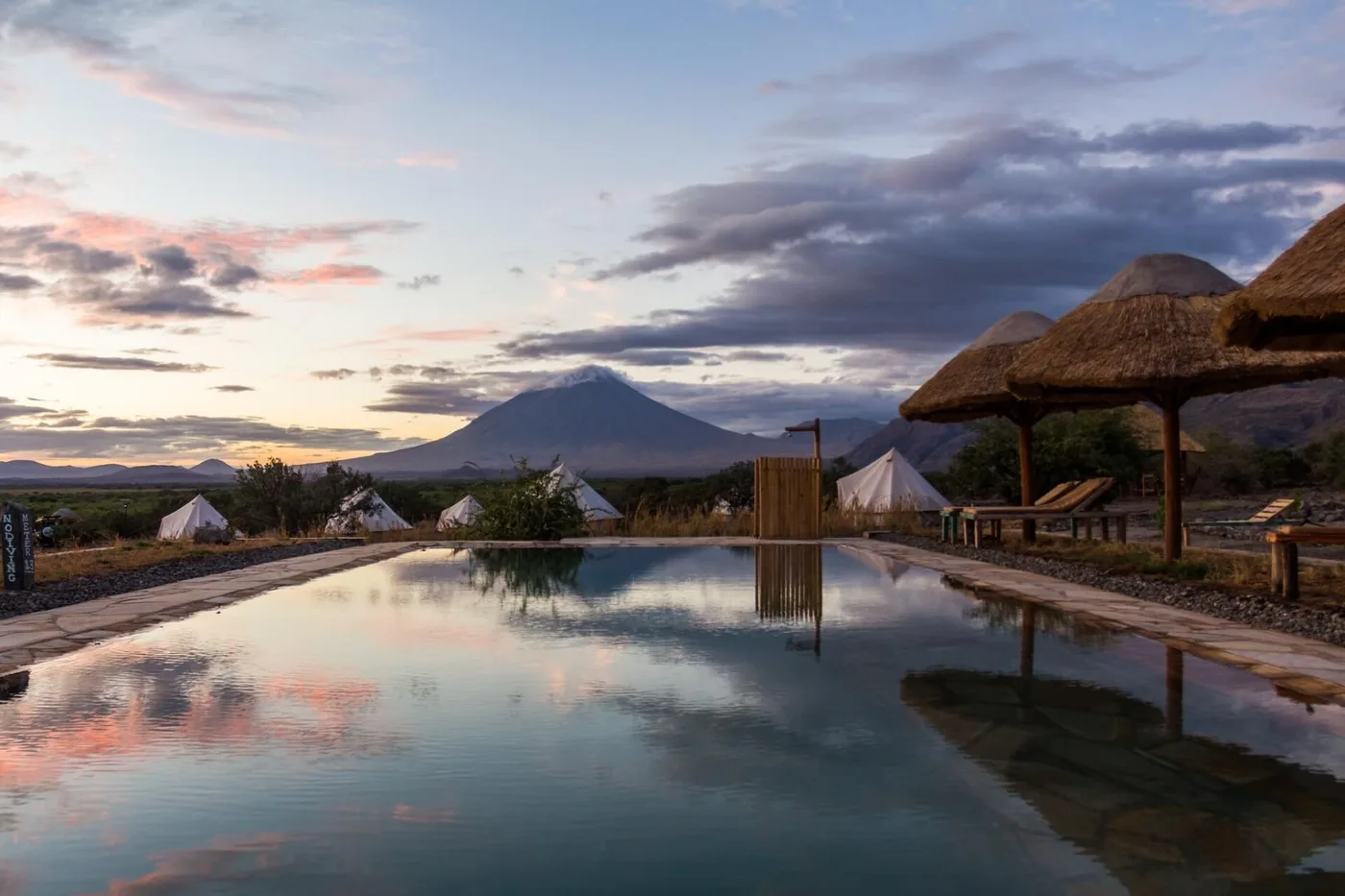 The pool reflecting Ol Doinyo Lengai