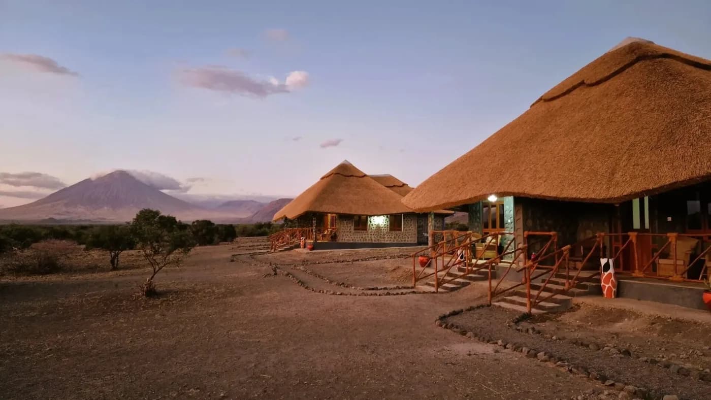 Bungalows at dusk