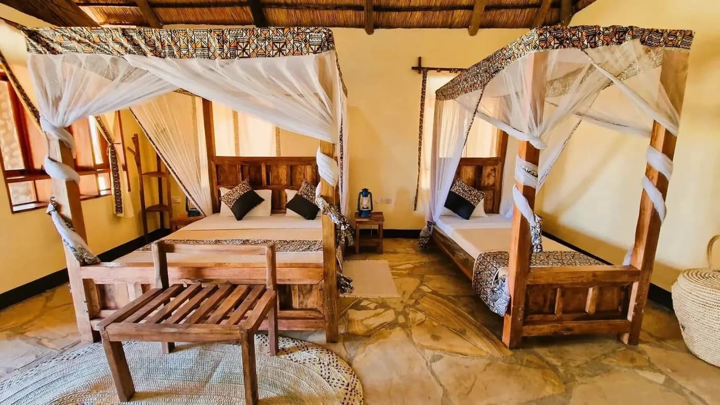 Twin beds under canopies
