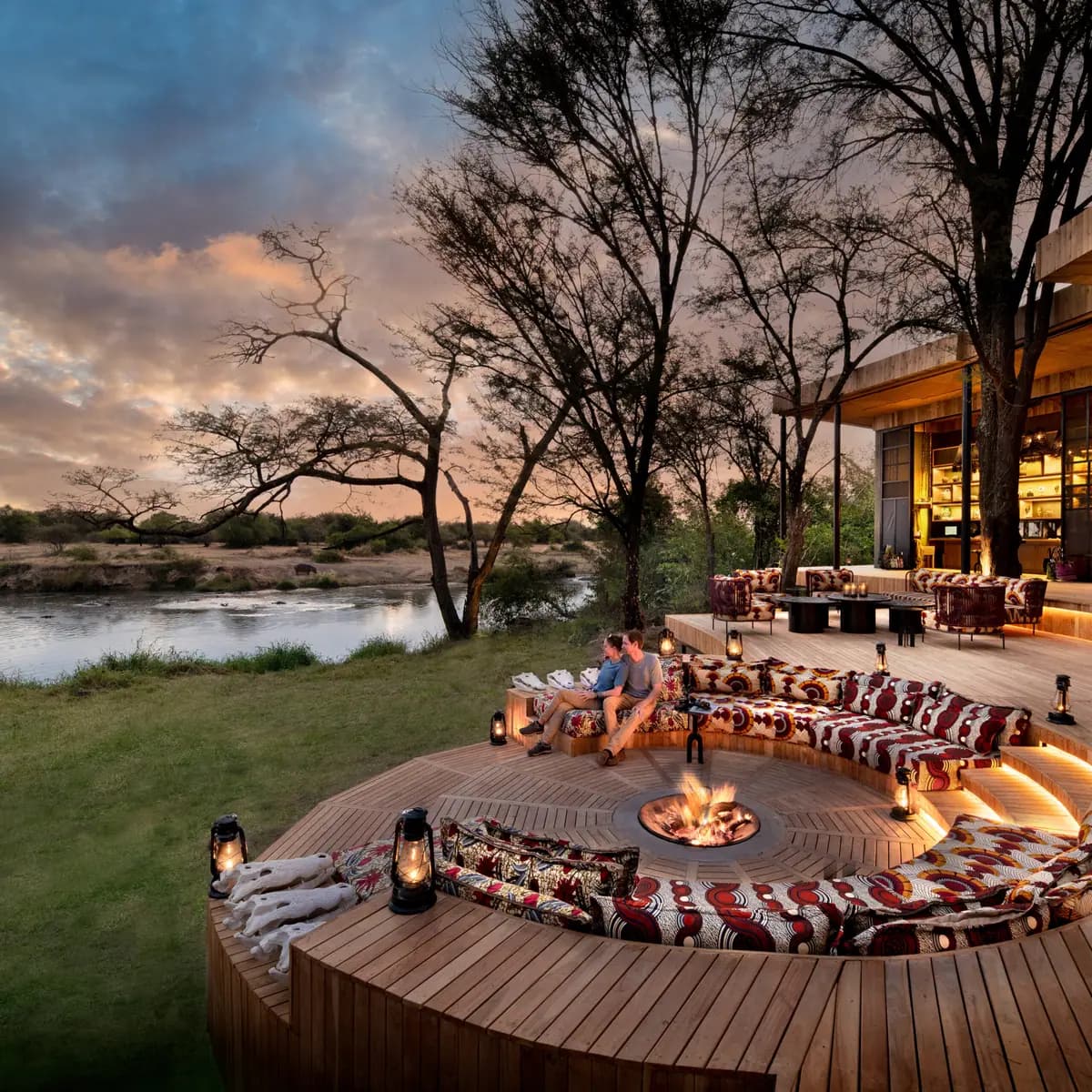 Fire circle on the river deck