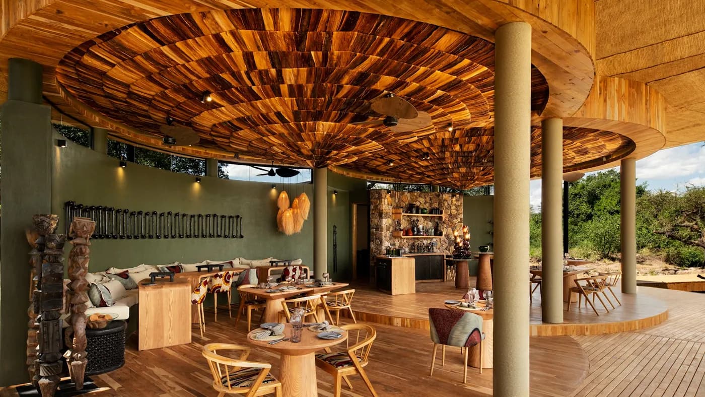 Restaurant under the timber ceiling