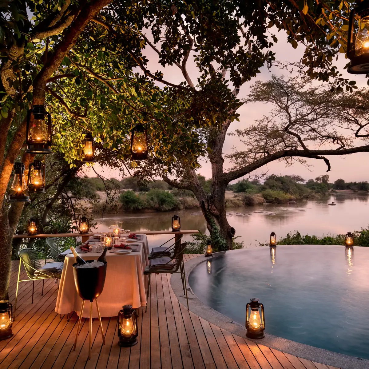 Dining on the deck above the river
