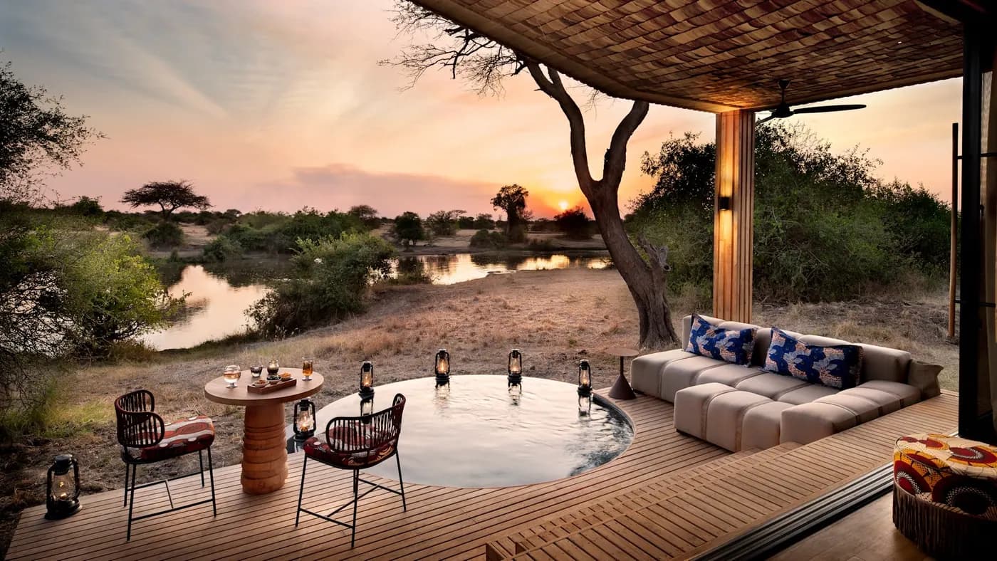 Deck and plunge pool at sunset
