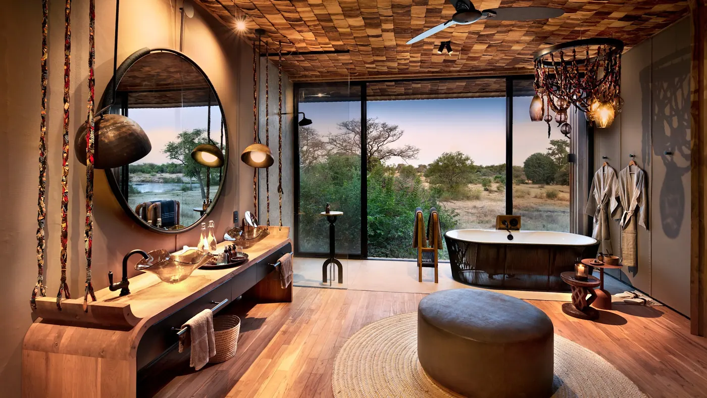 Bathroom with a copper tub