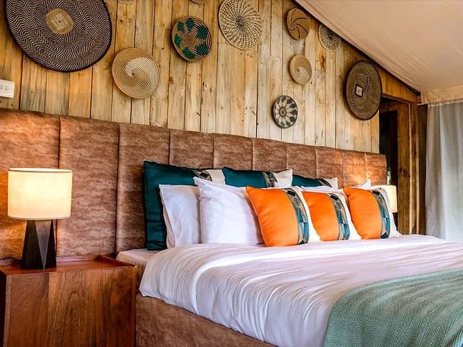 King bed in a guest tent