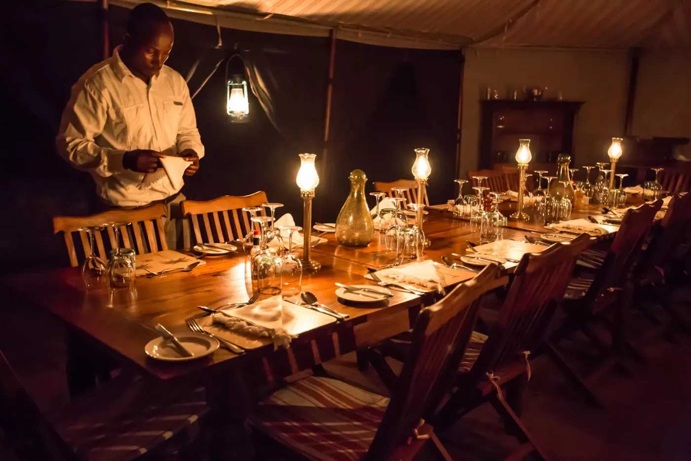 Candlelit dinner in camp