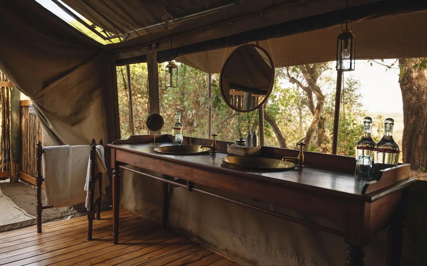 Washstand at the back of a tent
