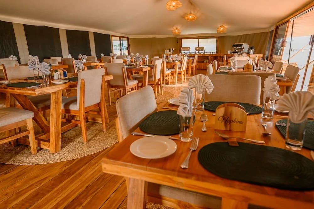 Table set in the dining tent