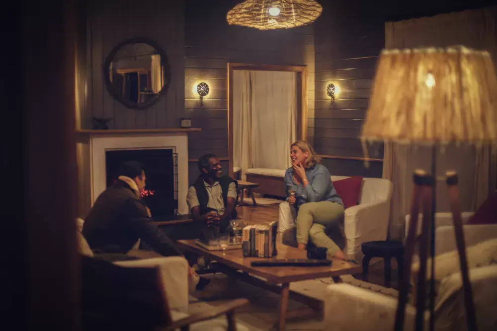Guests in the lounge after dark