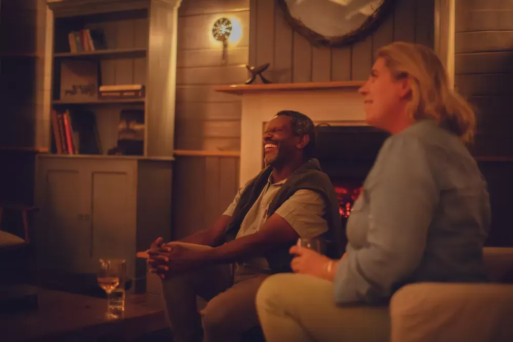 Beside the fire in the lounge