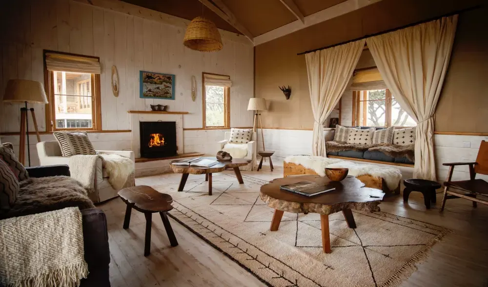 Sitting room with the fire lit