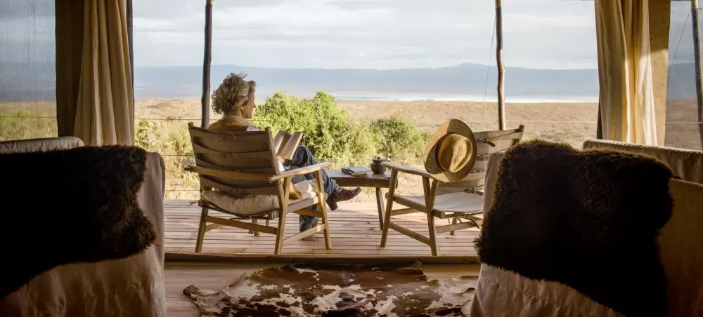 A chair on the deck, crater beyond