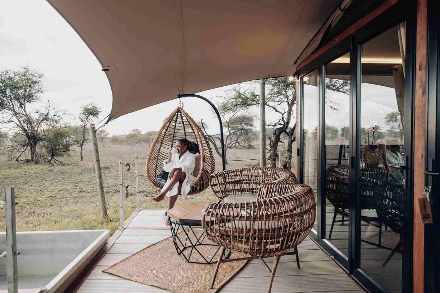 Hanging chair on the suite deck