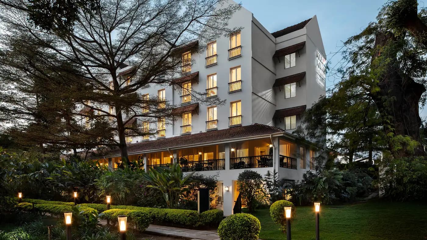 Hotel frontage at dusk
