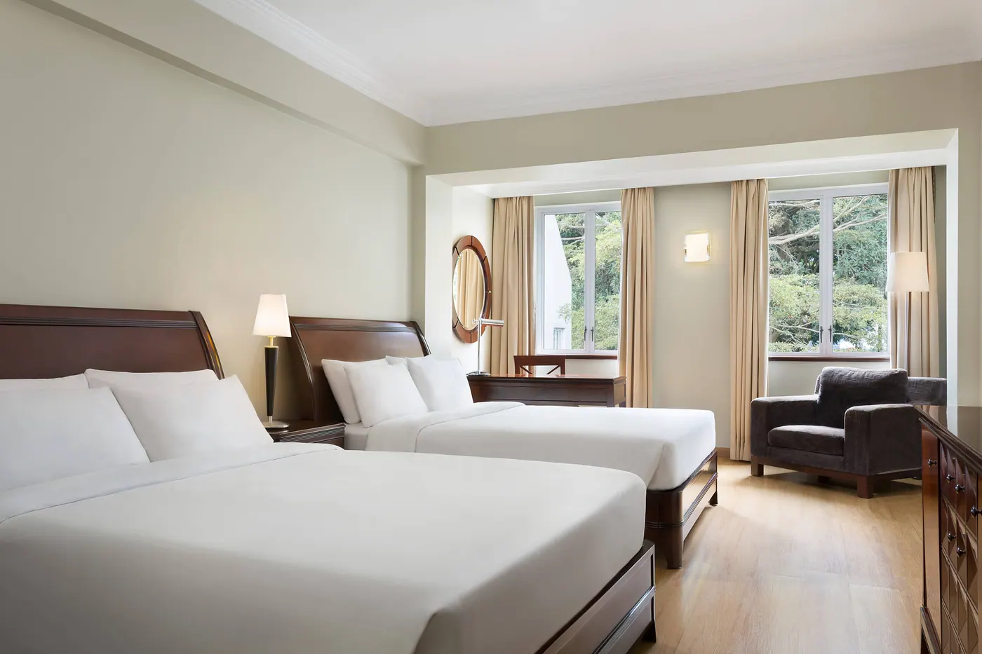 Twin beds and desk
