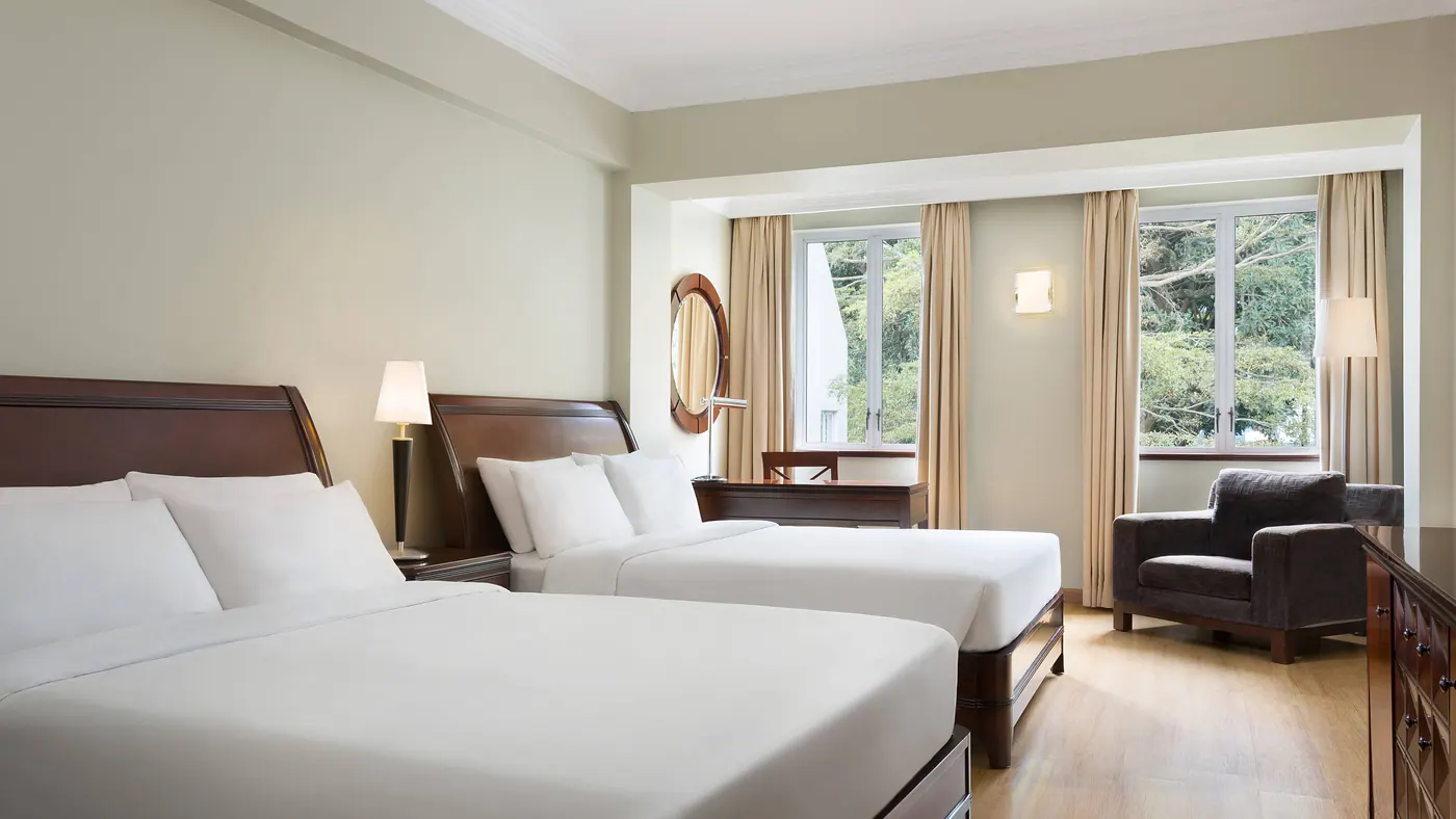 Twin beds and mirror