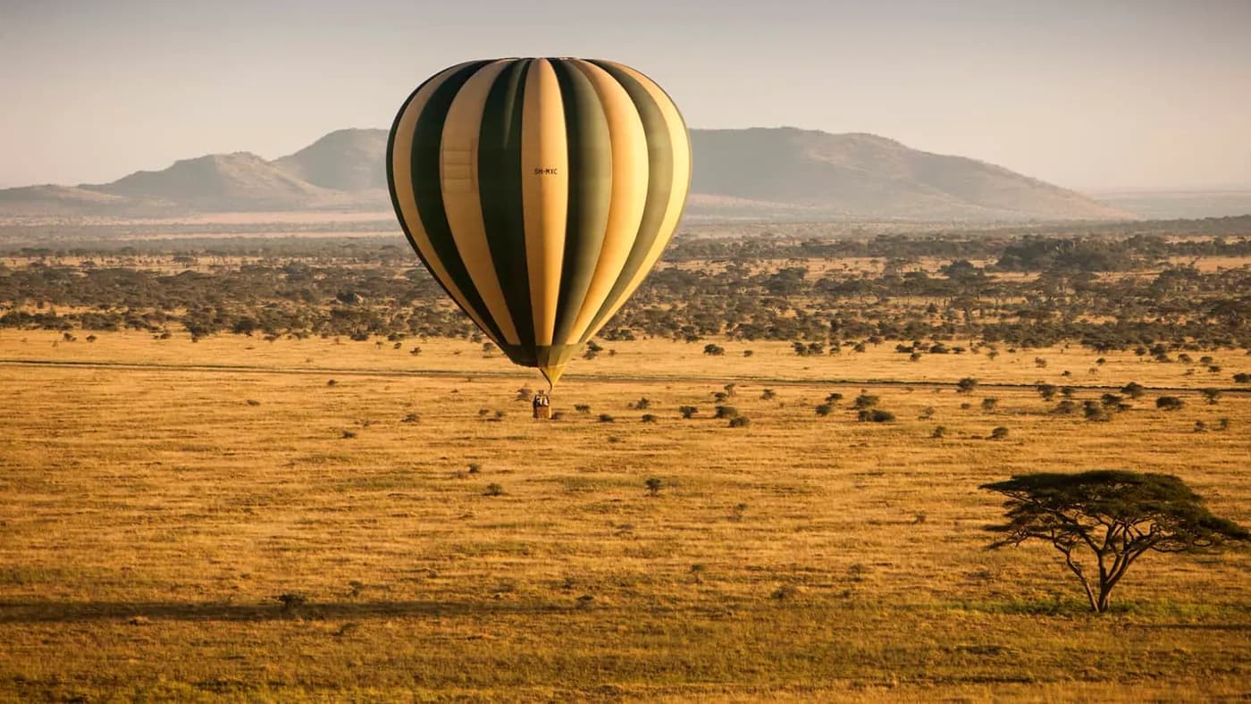 Hot-air balloon over the Serengeti plains