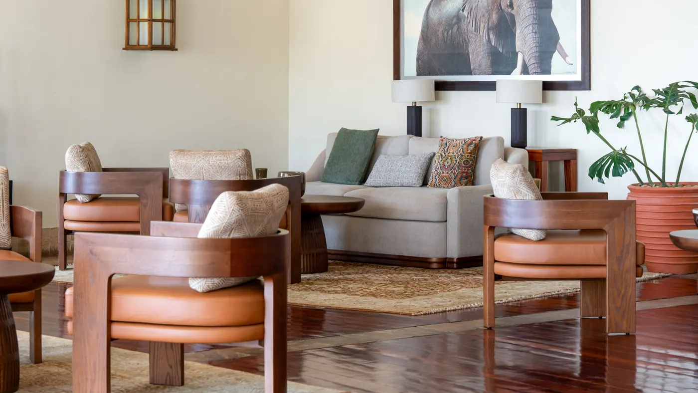 Suite living room with elephant artwork