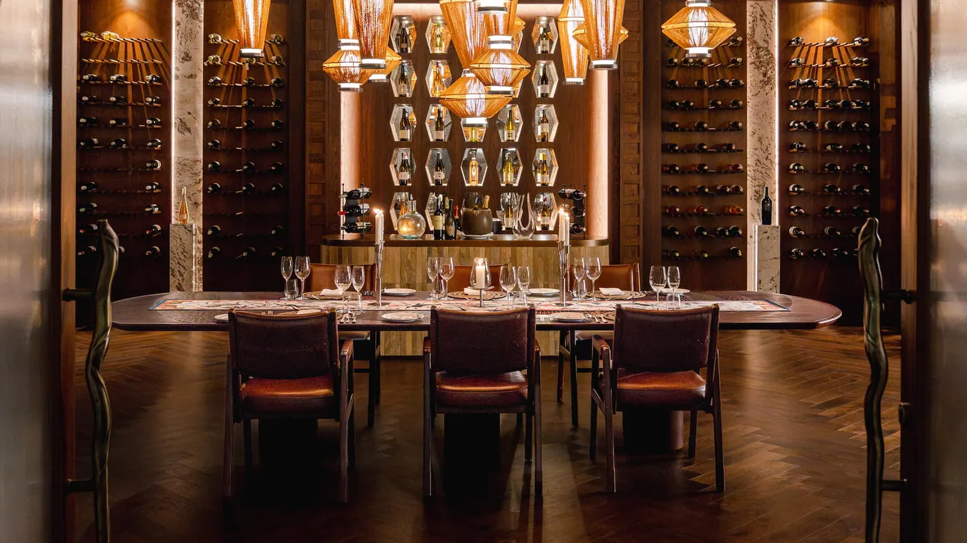 Private dining table in the wine cellar