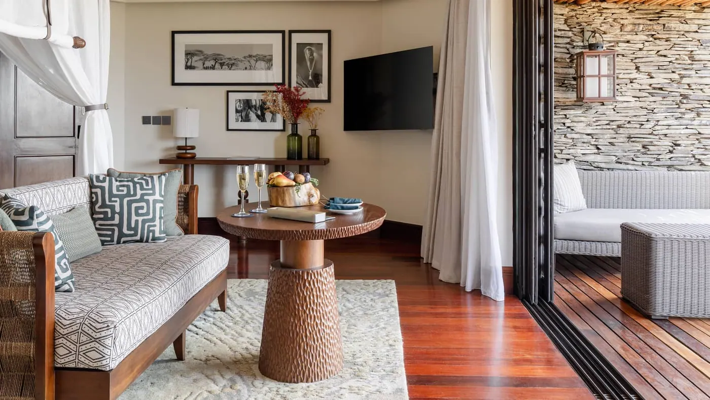 Suite living space with drinks tray