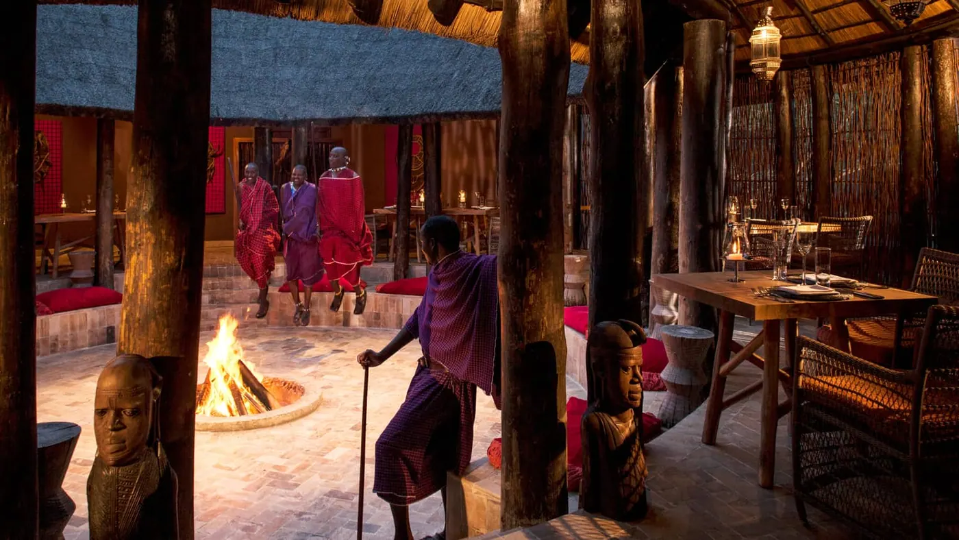 Maasai dancers at the evening fire pit