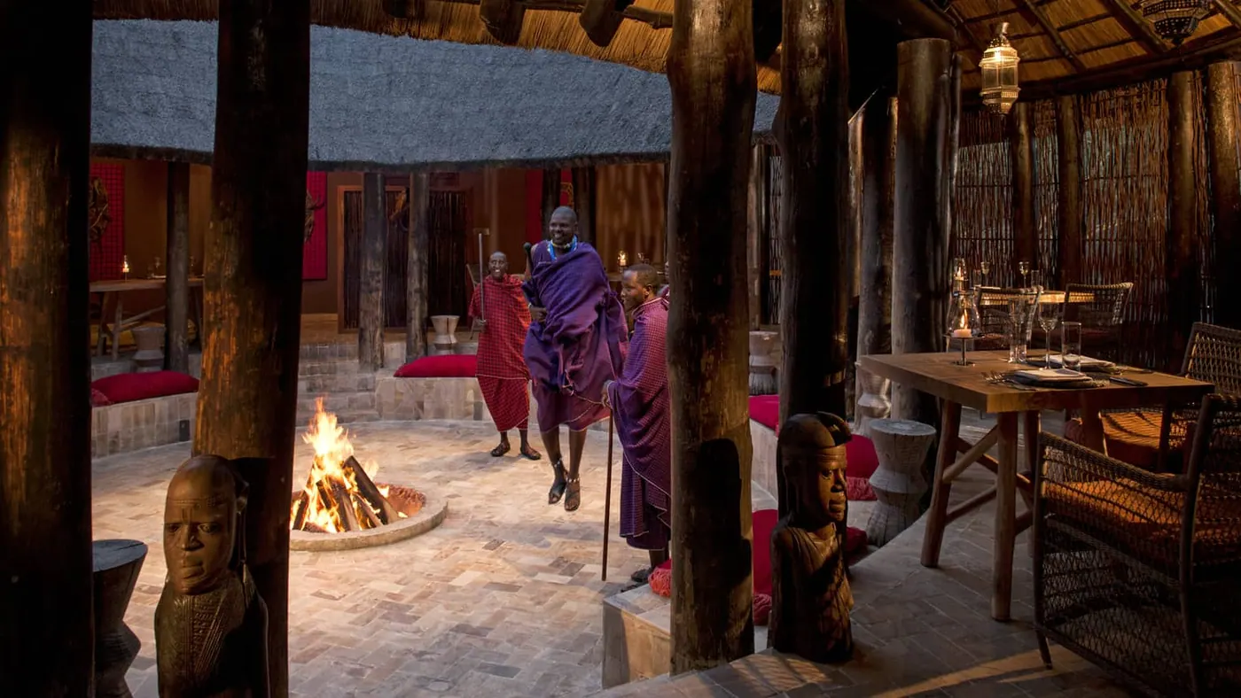 Maasai performers around the boma fire