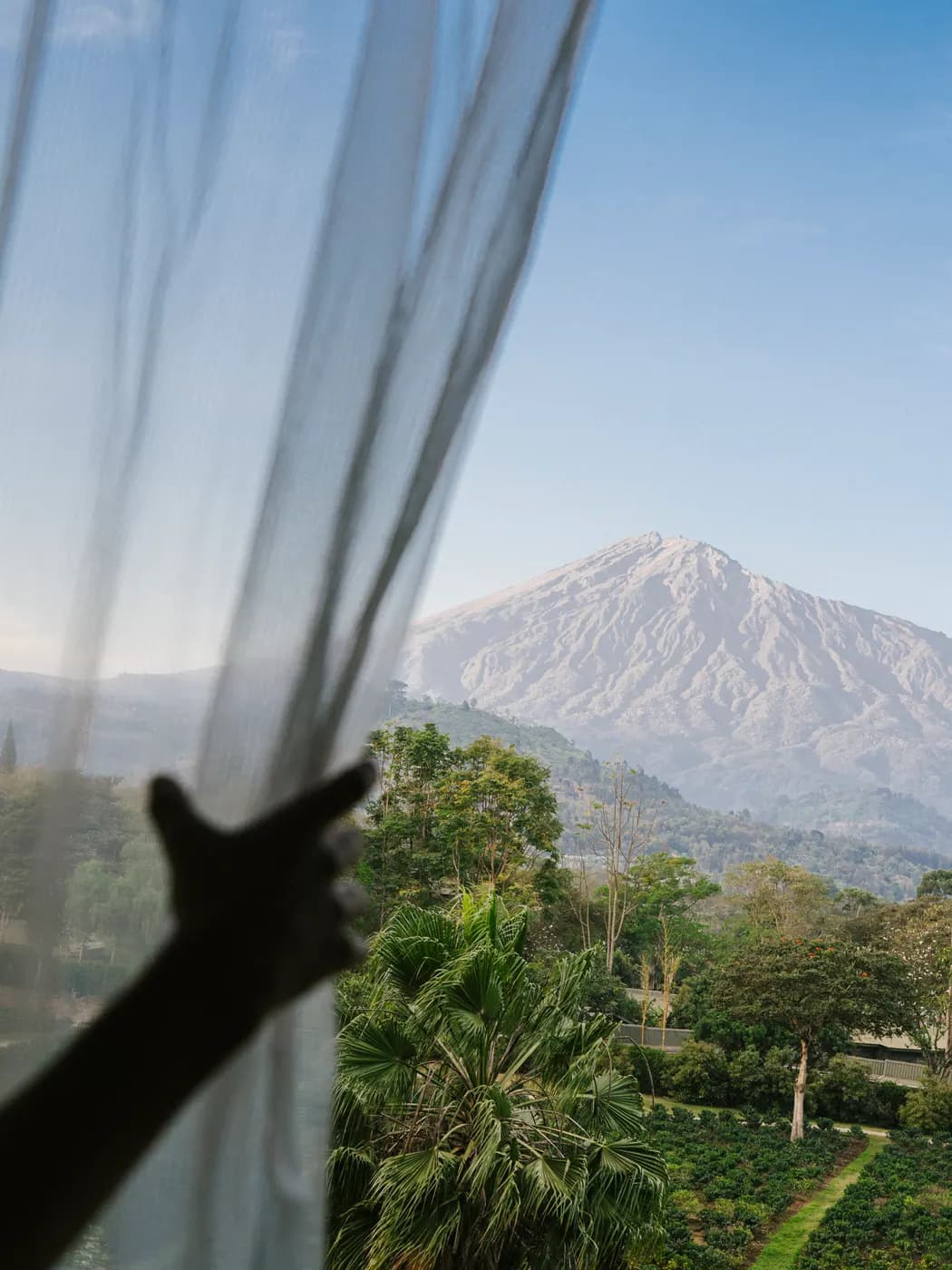 The mountain through the curtains