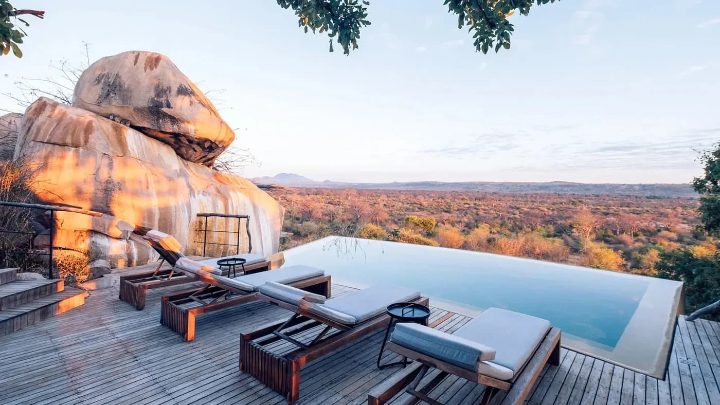 Pool deck among the granite boulders
