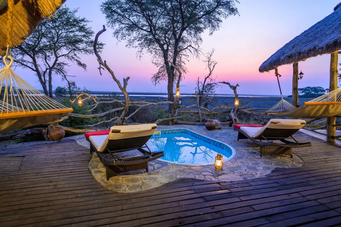 Family suite plunge pool at dusk