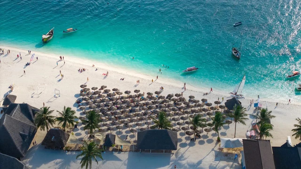 Kendwa Beach and the sunbeds from the air
