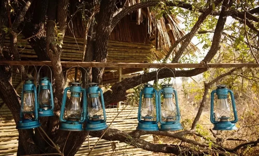 Lanterns hung ready for the evening