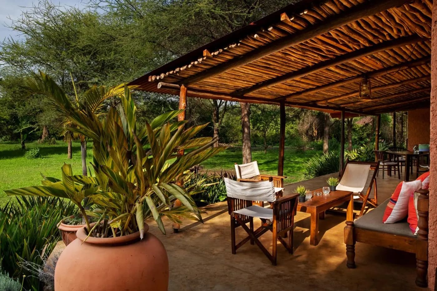 Dining under the terrace pergola