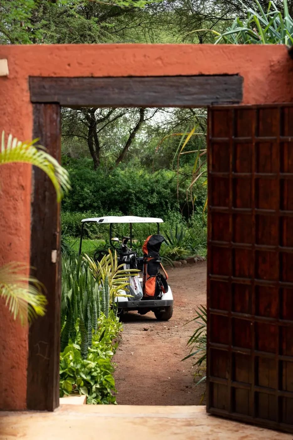 Golf buggy at the villa entrance