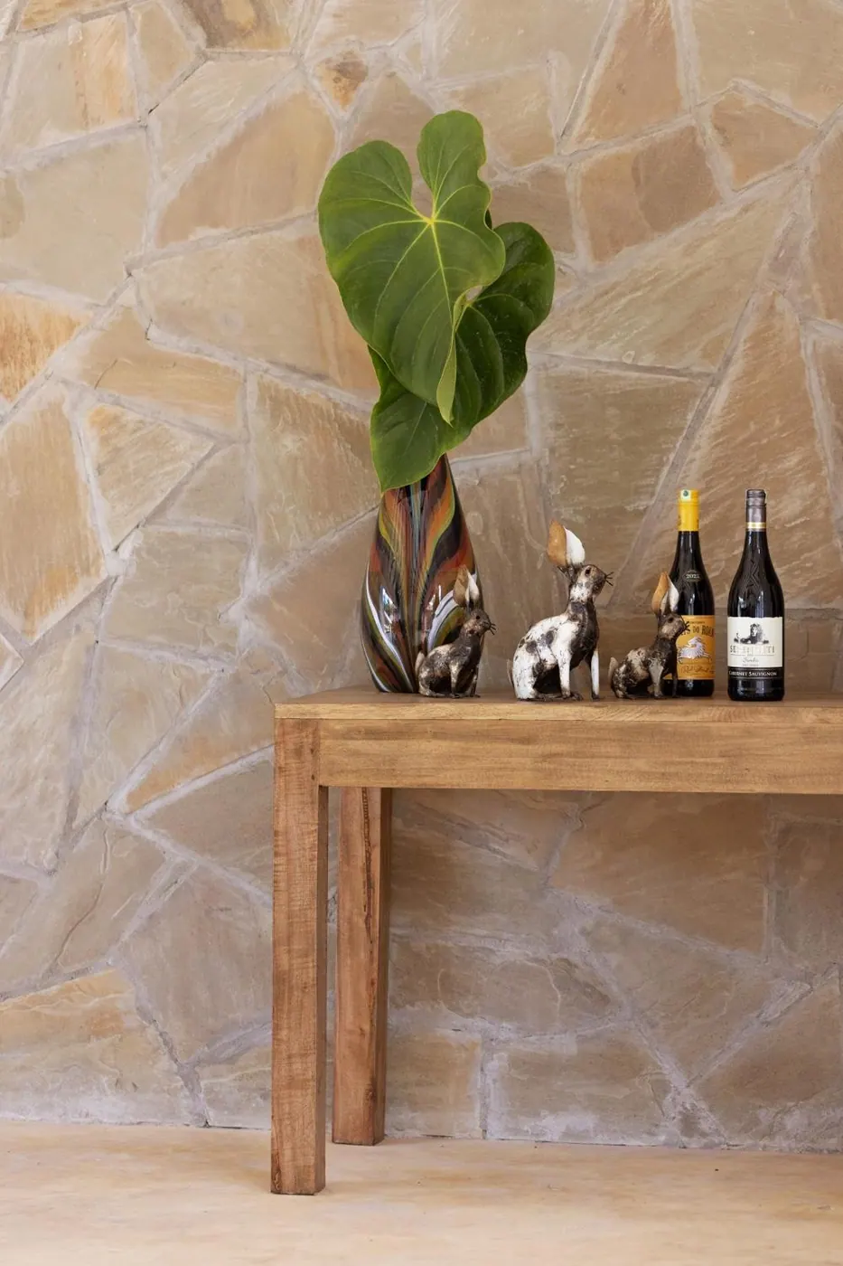 Wine set out on the console