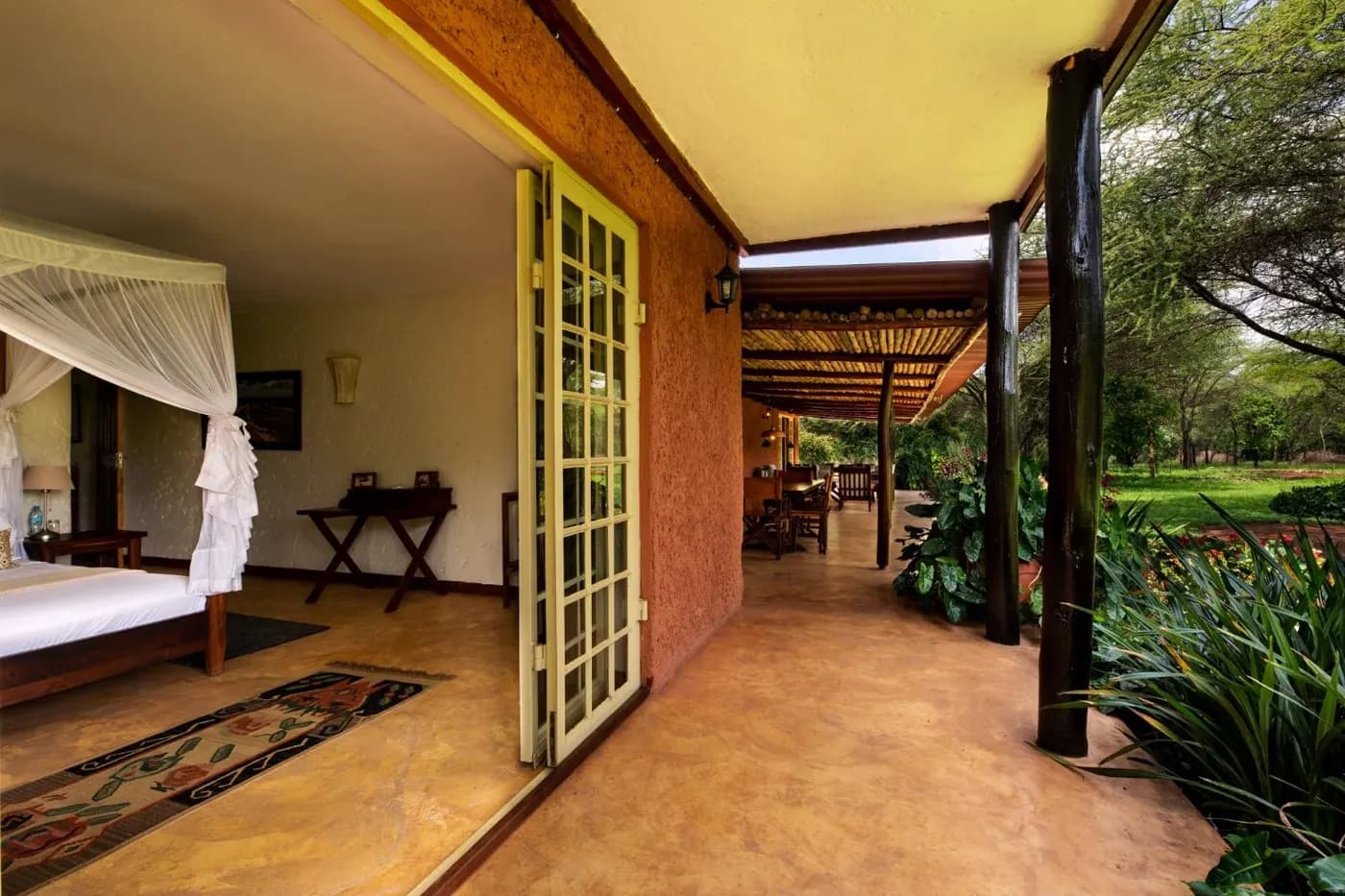 Green doors onto the veranda
