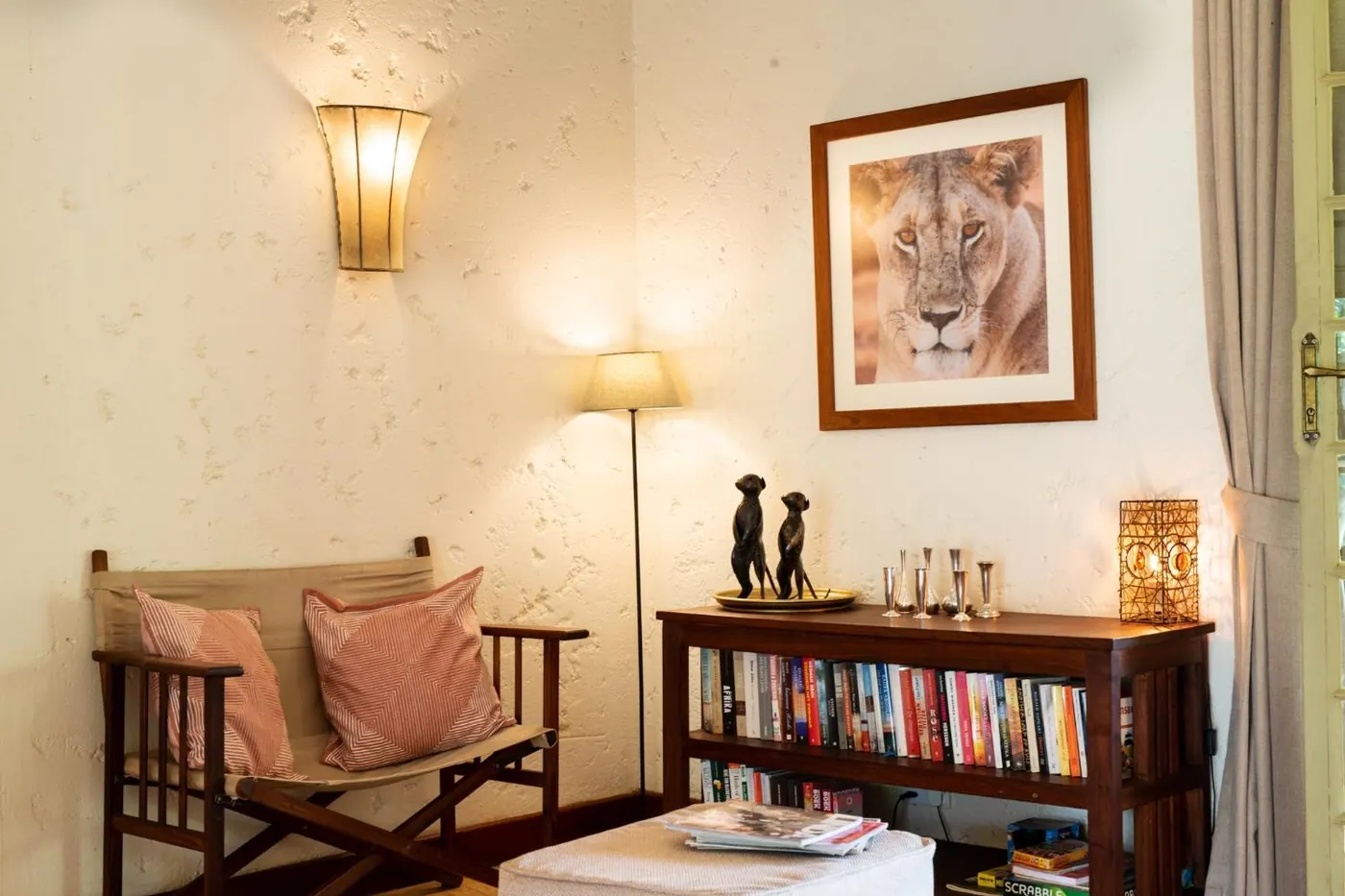 Reading corner by the bookshelves