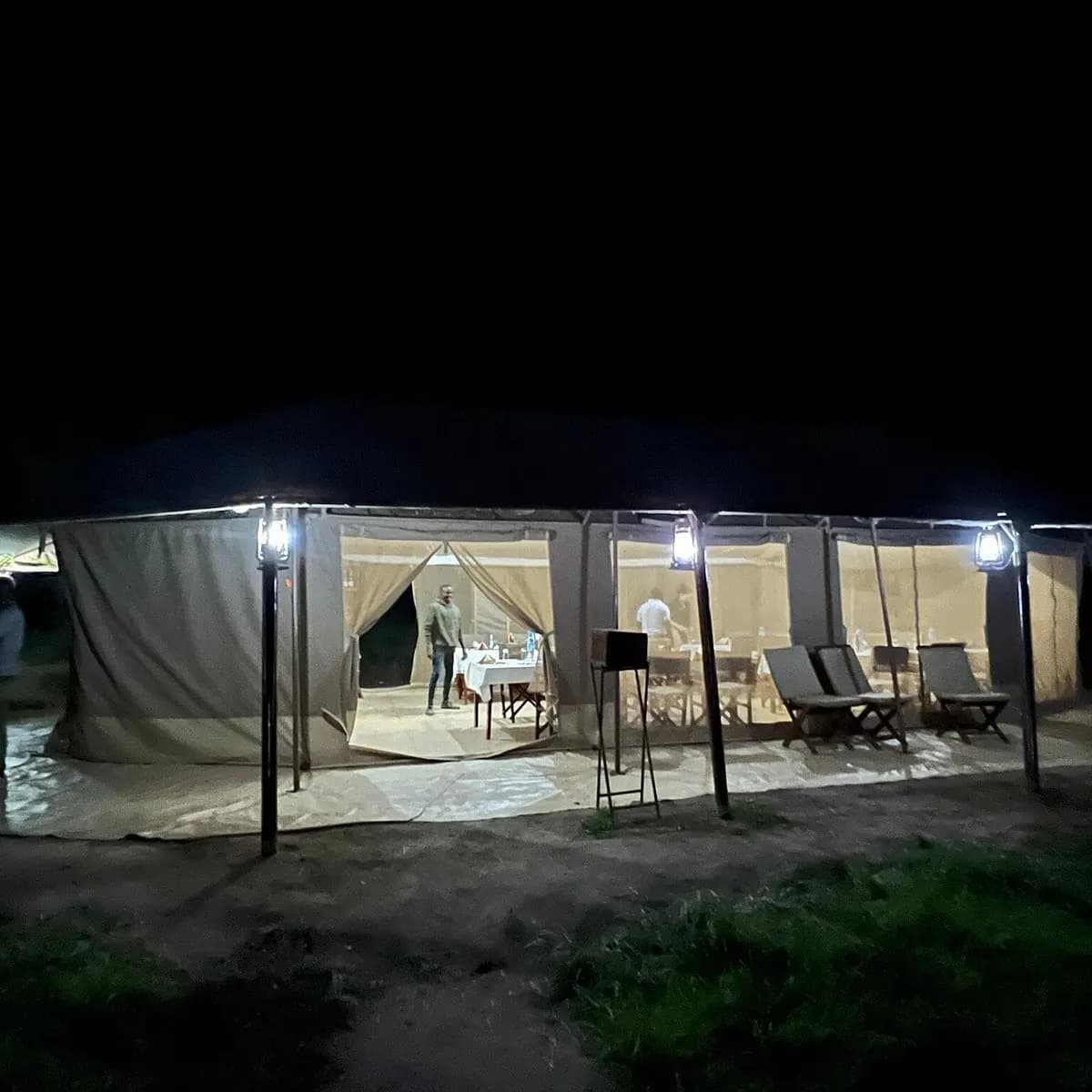 Guest tent lit at night