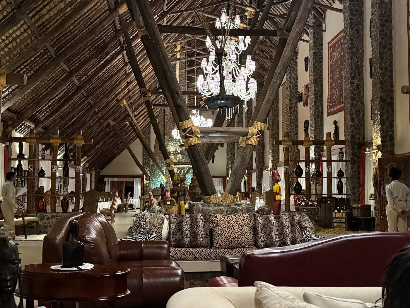 The lounge and its chandeliers