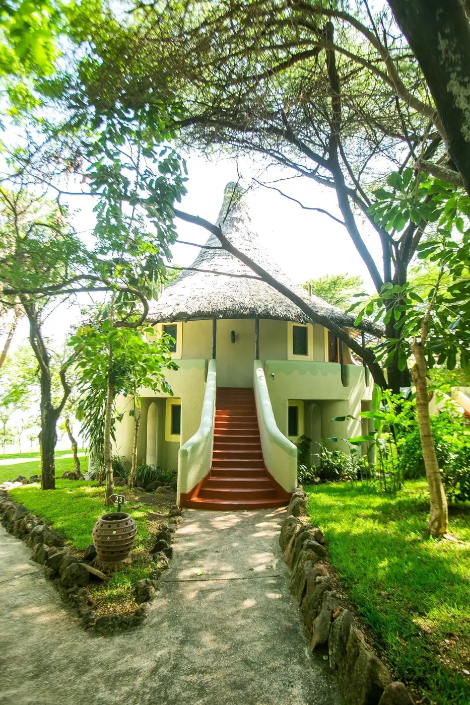 Guest rondavel and its steps