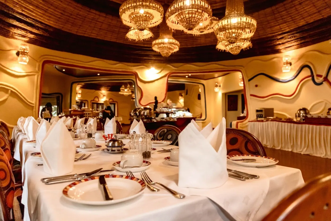 The dining room at dinner