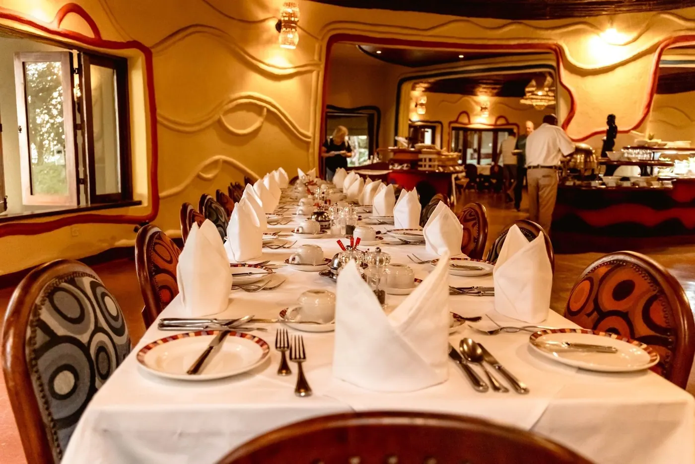Long table laid for dinner