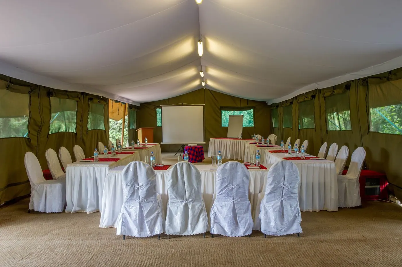 Conference tent laid out