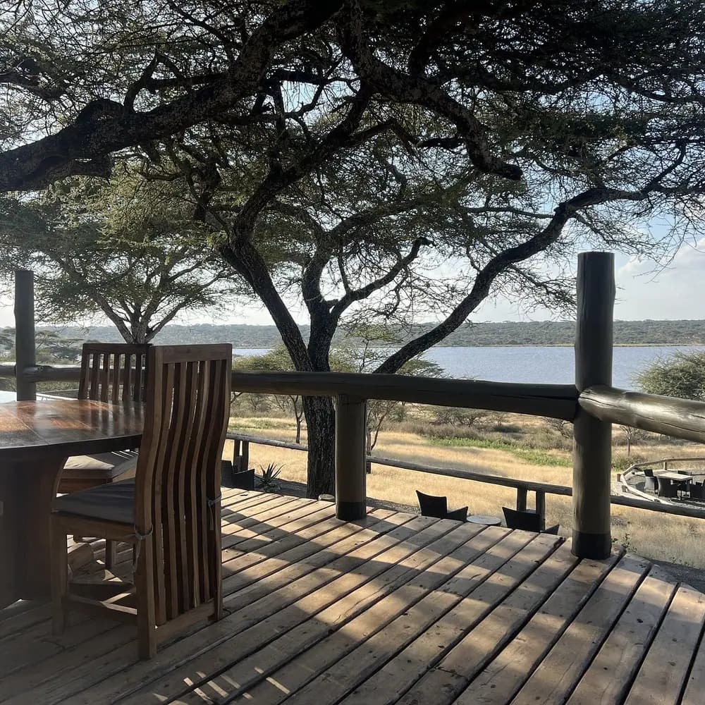 Deck chairs facing the lake