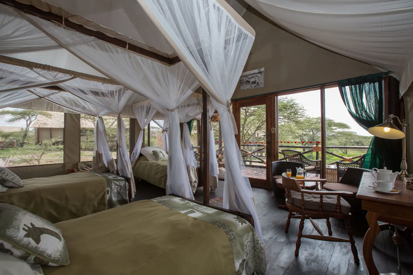 Bed under the net in the tented suite