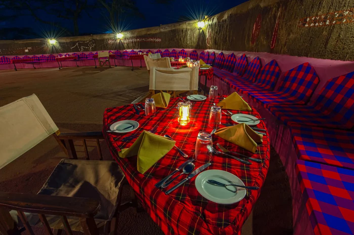 Table laid under the lanterns