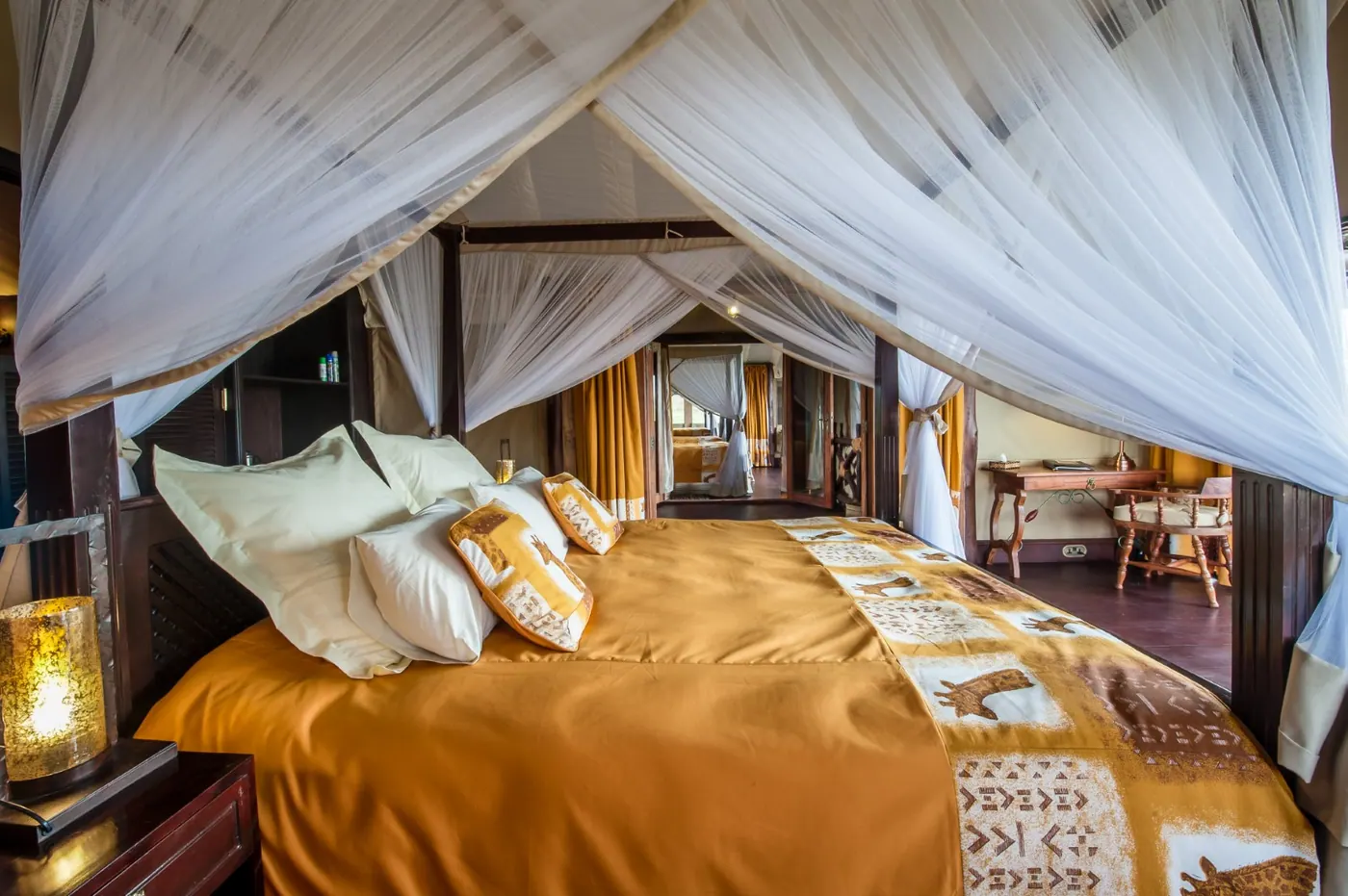 Bed with a gold cover