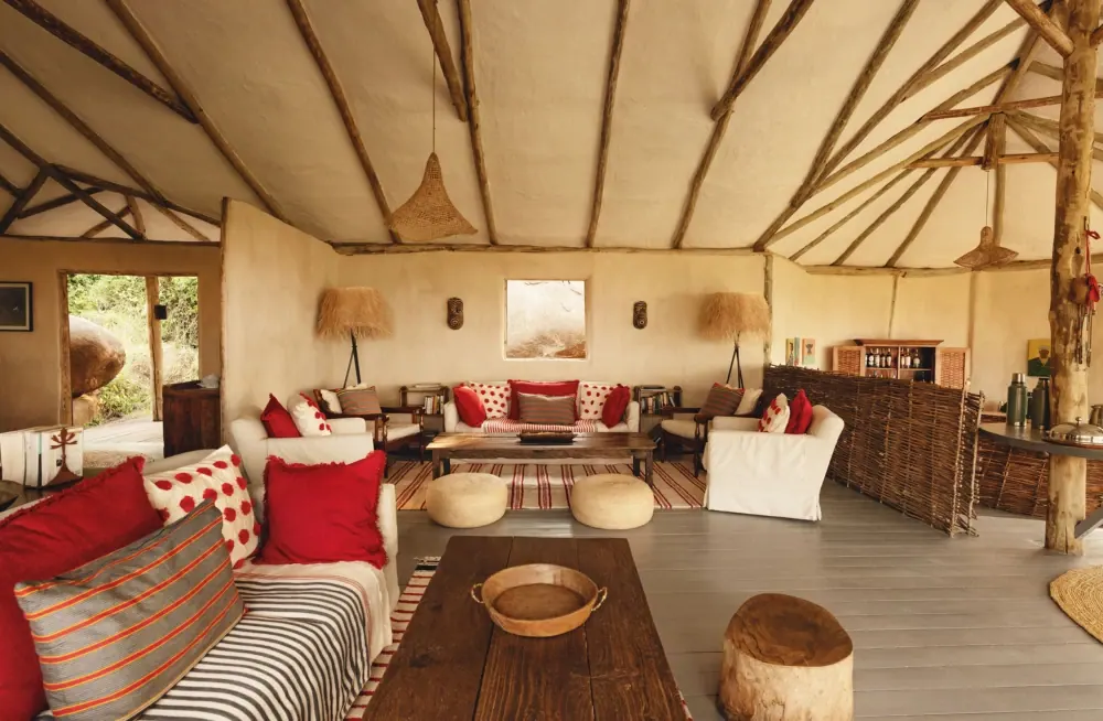 Lounge with striped sofas