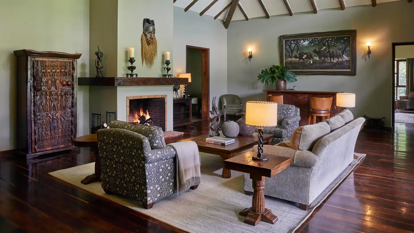 Sitting room with the fire lit