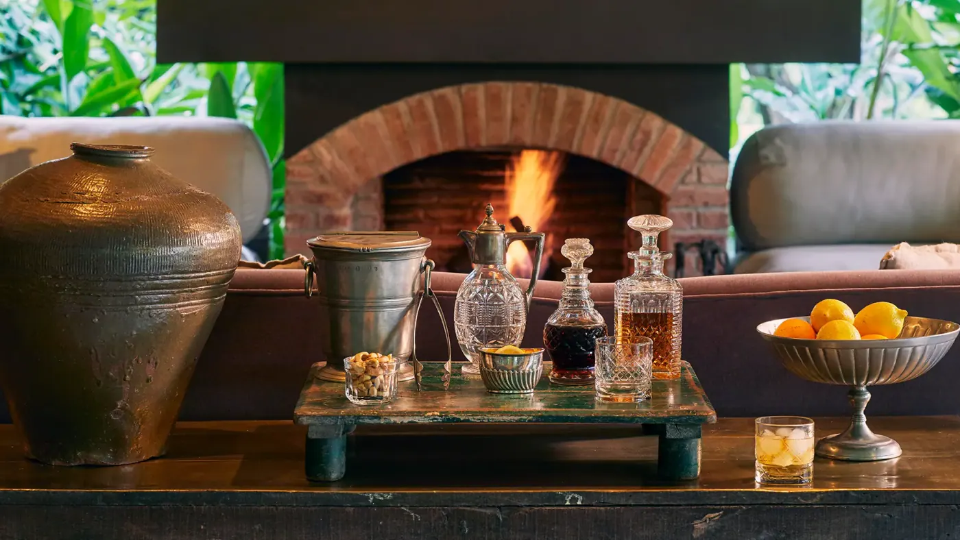 Drinks tray by the fire