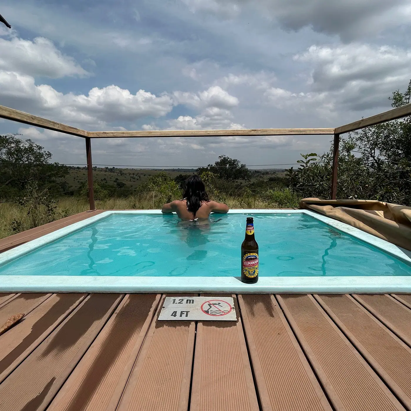In the plunge pool with a cold beer